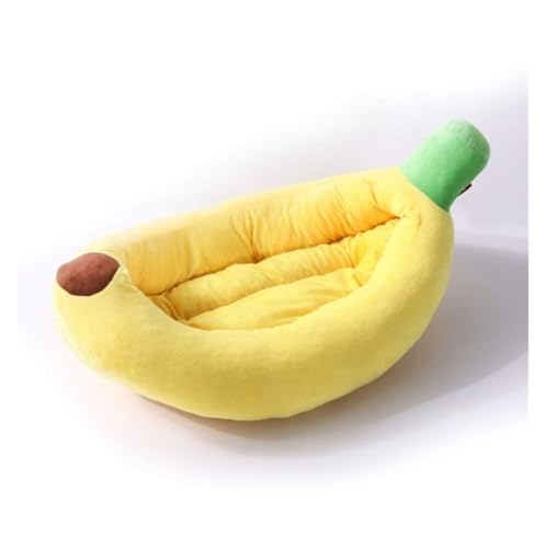 CHUANYGU Bananenboot-geformtes Haustierbett, weiches Plüsch, warmes Katzen- und Hundenest, atmungsaktiv, ungiftig, Komfort für kleine Haustiere (M) von CHUANYGU