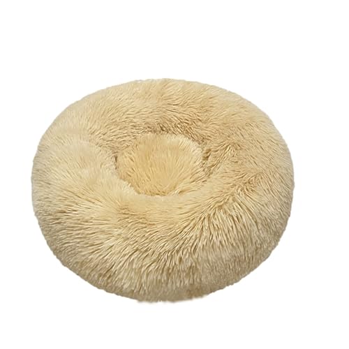 CHUANYGU Donut Haustierbett, waschbar, rund, mit Kunstfell, rutschfeste Unterseite, 6 Größen für kleine bis große Haustiere (Beige, 40–90 cm) (Beige, M) von CHUANYGU