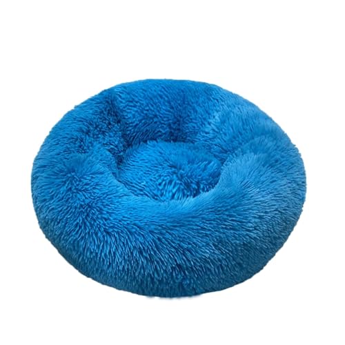 CHUANYGU Donut Haustierbett, waschbar, rund, mit Kunstfell, rutschfeste Unterseite, 6 Größen für kleine bis große Haustiere (Beige, 40–90 cm) (Blau, klein) von CHUANYGU