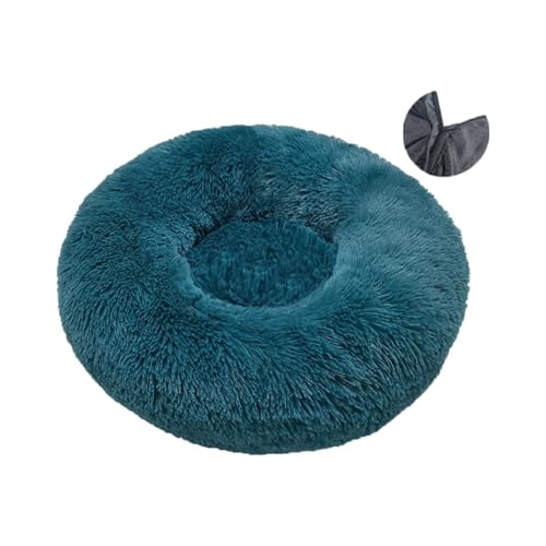 CHUANYGU Donut Haustierbett, waschbar, rund, mit Kunstfell, rutschfeste Unterseite, 6 Größen für kleine bis große Haustiere (Beige, 40–90 cm) (Grünblau, XS) von CHUANYGU