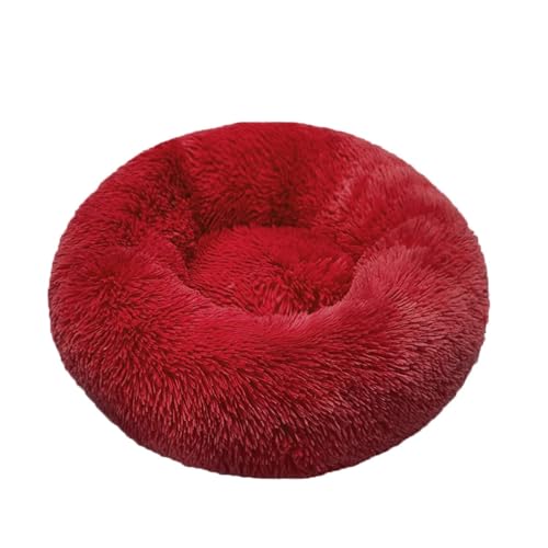 CHUANYGU Donut Haustierbett, waschbar, rund, mit Kunstfell, rutschfeste Unterseite, 6 Größen für kleine bis große Haustiere (Beige, 40–90 cm) (Rot, M) von CHUANYGU
