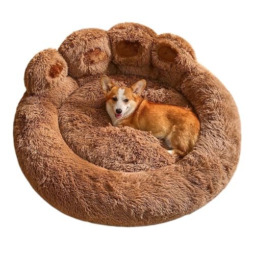 CHUANYGU Rundes Haustierbett in Pfotenform für Hunde und Katzen, weicher Plüsch mit rutschfester Unterseite, maschinenwaschbar (60 cm) von CHUANYGU