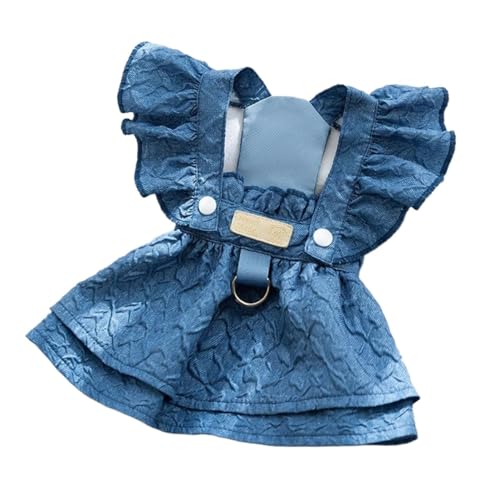 Denim-Hundekleid für kleine Hunde, mit Leinen-Ring und Flatterärmeln, Sommer-Welpenmädchen, Kleidung für Chihuahuas und Katzen (Blau, XXL) von CHUANYGU