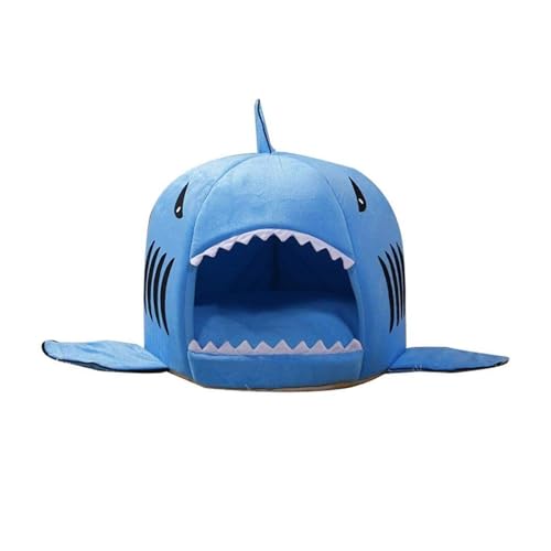 Haustierbett in Haifischform, warm, weich, für kleine und mittelgroße Haustiere, Winter, Herbst (Blau, S) von CHUANYGU