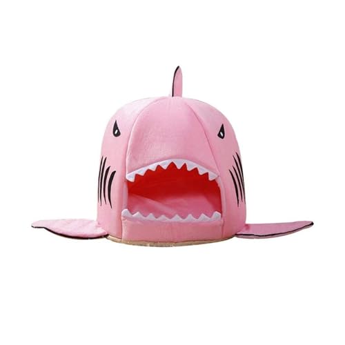 Haustierbett in Haifischform, warm, weich, für kleine und mittelgroße Haustiere, Winter, Herbst (Rosa, S) von CHUANYGU