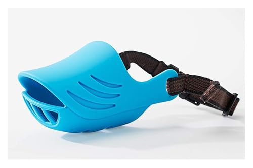 Maulkorb für kleine und mittelgroße Hunde – weiches Silikon, Anti-Bell-Stopper, verstellbar, atmungsaktiv, Entenmundschutz mit Sicherheitsgurt (Blau, L) von CHUANYGU