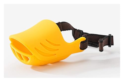 Maulkorb für kleine und mittelgroße Hunde – weiches Silikon, Anti-Bell-Stopper, verstellbar, atmungsaktiv, Entenmundschutz mit Sicherheitsgurt (Gelb, M) von CHUANYGU