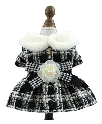 Prinzessinnenrock für kleine Hunde, glitzerndes Party-Outfit, Urlaub, formelle Kleidung (Pelzkragen, Größe L) von CHUANYGU