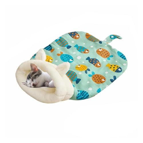 Selbstwärmender Katzenschlafsack, gemütliches Winter-Haustierbett für Hauskatzen, halbgeschlossenes Höhlen-Design mit weichem Plüsch und PP-Baumwolle (54,9 x 45 cm) (grün) von CHUANYGU