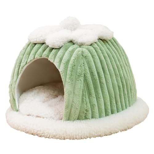 Tiefes warmes Plüschzelt für kleine und große Hunde – geschlossenes winddichtes Welpenhaus mit weichem Kürbis-Design, für drinnen und draußen, Grün, Grau (Grün, S) von CHUANYGU