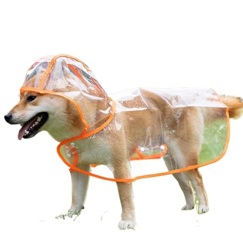 Transparenter Hunde-Regenmantel mit Kapuze, wasserdicht, transparent, Welpen-Regenponcho – leichte EVA-Kunststoff-Regenjacke für kleine Hunde (Orange, Größe XXXXL) von CHUANYGU