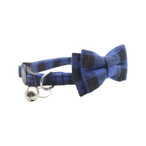 Verstellbares Katzenhalsband mit Fliege und Glöckchen, kariertes Haustierhalsband für Katzen und kleine Hunde, weiches, bequemes Kätzchenhalsband (blau) von CHUANYGU