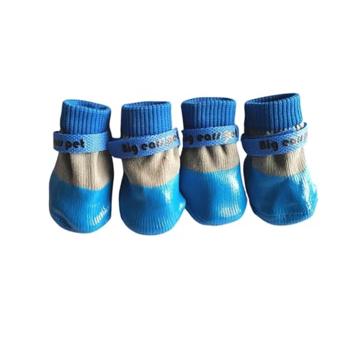Wasserdichte rutschfeste Hundeschuhe, weiche, verschleißfeste Haustierschuhe mit verstellbaren Riemen für kleine Hunde, für den Innen- und Außenbereich (Blau, Größe S: 4 x 3,5 cm (L x B) von CHUANYGU