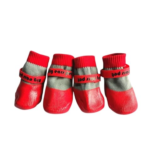 Wasserdichte rutschfeste Hundeschuhe, weiche, verschleißfeste Haustierschuhe mit verstellbaren Riemen für kleine Hunde, für den Innen- und Außenbereich (rot, Größe XL: 6,5 x 5,5 cm (L x B) von CHUANYGU