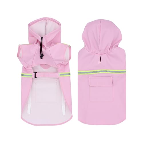 Wasserdichter Hunde-Regenmantel, verstellbar, reflektierend, Haustier-Regenjacke für kleine, mittelgroße und große Hunde, winddichter PU-Mantel (Rosa, S) von CHUANYGU