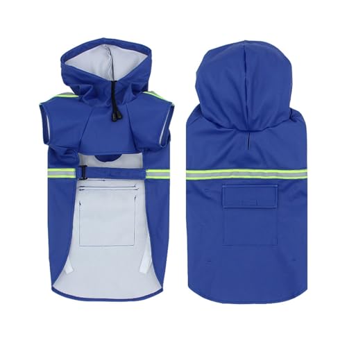 Wasserdichter Hunde-Regenmantel, verstellbar, reflektierend, für kleine, mittelgroße und große Hunde, winddichter PU-Mantel (Blau, S) von CHUANYGU