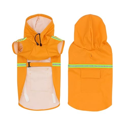 Wasserdichter Hunde-Regenmantel, verstellbar, reflektierend, für kleine, mittelgroße und große Hunde, winddichter PU-Mantel (Orange, M) von CHUANYGU