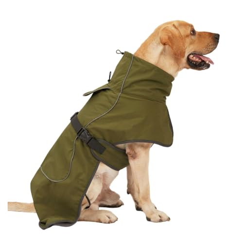 Wasserdichter reflektierender Hunde-Wintermantel, Fleece-gefüttert, kältebeständiger Schneeanzug mit verstellbarem hohem Halsausschnitt für große Hunde im Freien, Grün, Größe L Wasserdichter reflektierender Hunde-Wintermantel, Fleece-gefüttert, kältebeständiger Schneeanzug mit verstellbarem hohem Halsausschnitt für große Hunde im Freien, Grün, Größe L von CHUANYGU