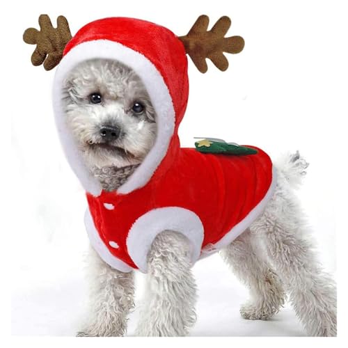 Weihnachtsmann-Elch-Hundekostüm, mit Kapuze, Mantel für kleine Hunde, warmer Welpenpullover, Chihuahua, Pudel, Yorkie, Winter-Outfit (A,S) von CHUANYGU