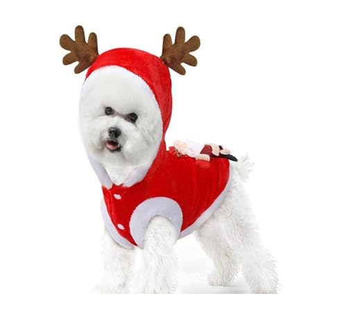 Weihnachtsmann-Elch-Hundekostüm, mit Kapuze, Mantel für kleine Hunde, warmer Welpenpullover, Chihuahua, Pudel, Yorkie, Winter-Outfit (B,S) von CHUANYGU