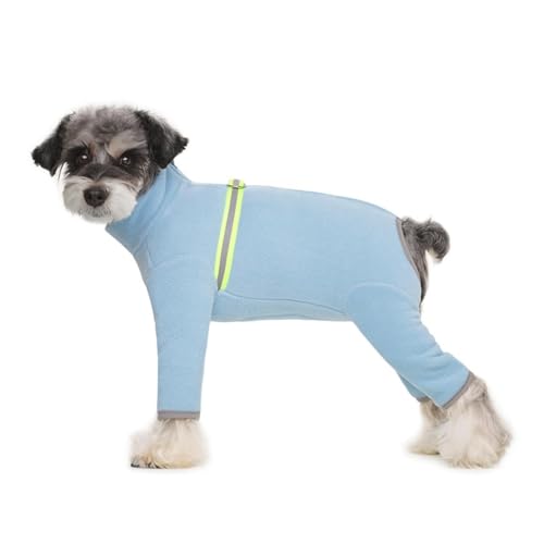 Wintermantel für kleine Hunde, Fleece, hoher Kragen, warme Welpenkleidung mit Reißverschluss, reflektierende Streifen für kaltes Wetter (Himmelblau, M) von CHUANYGU
