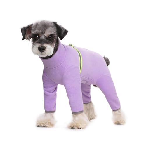 Wintermantel für kleine Hunde, Fleece, hoher Kragen, warme Welpenkleidung mit Reißverschluss, reflektierende Streifen für kaltes Wetter (lila, XS) von CHUANYGU