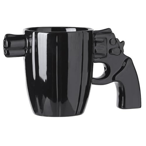 Revolver-Becher-Kaffeetasse, neuartige Keramik-Cool-Gun-Tasse for Männer, modische Keramik-Kaffee-Teetasse, Gun-Shape-Griff-Becher-Geschenke for Männer(Black) von CHUDANN