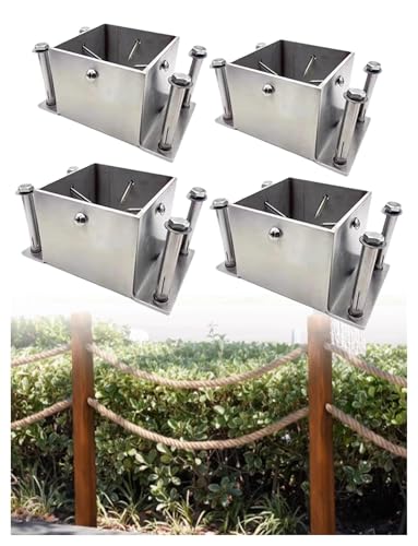 Pfostensockel, Pfostensockelverschraubung, Pfostensockelhalterung for Terrassen, Pfostenabdeckplatte aus Edelstahl, Geländerpfostenhalter, Pergola mit Schraubenbeschlägen(4pcs,105x105x80mm) von CHUDOU