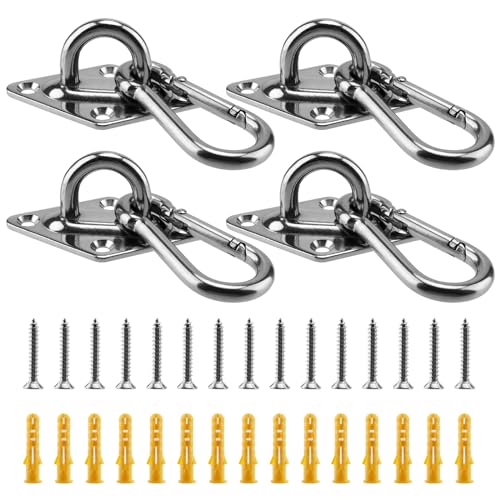 CHUEHKAK 4 Stück M6 Befestigung Sonnensegel, Augplatte mit Öse, Wandöse, Zubehör Befestigung, Ösenplatte Decksplatte, mit 4 Karabiner 16 Schrauben 16 Dehnschrauben, für Sonnensegeln, Edelstahl von CHUEHKAK