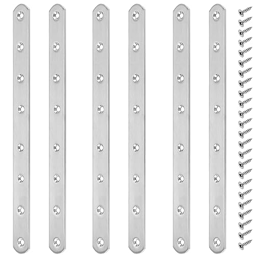 CHUEHKAK 6 Stück Flachverbinder Edelstahl 292 x 24mm Holzverbinder Lochplatten Holzverbinder Flache Ecke Brackets Halterung Metallverbinder, mit 48 Schrauben, für Tisch, Stuhl, Schränke, 3.7mm Dick von CHUEHKAK