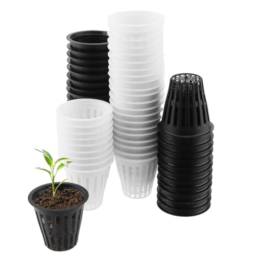 CHUEHKAK 60 Stück Net Pot Hydroponics, Hydrokultur Pflanzen Mesh Topf, Hydroponik, Netztopf Klein, Net Cup, 2 Inch Net Pot Hydrokultur, Wasserpflanzen, für Hydroponics Supplies, 30 Weiß, 30 Schwarz von CHUEHKAK