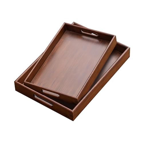CHUENHEI 2 Stück Bambus Serviertablett mit Griffen, 40x29x4.5cm und 33x22x4.5cm Serviertablett Holz Set, Bambus Tablett Rechteckig für Tee, Kaffee, Frühstück, Abendessen Partys, Braun CHUENHEI 2 Stück Bambus Serviertablett mit Griffen, 40x29x4.5cm und 33x22x4.5cm Serviertablett Holz Set, Bambus Tablett Rechteckig für Tee, Kaffee, Frühstück, Abendessen Partys, Braun von CHUENHEI