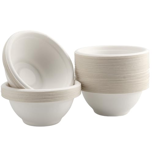 CHUENHEI 100 Stück 200 ml Einweg Suppenschalen Pappe, Kleine Weiß Pappschalen Bagasse Einweg Schüsseln Suppe, Einweggeschirr für Suppe, Salat, Dessertschale von CHUENHEI
