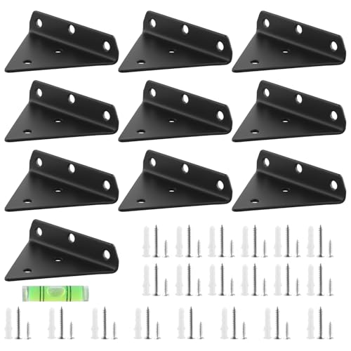 CHUENKUK 10 Stück Regalhalterung Dreieck 80 x 100 mm, Schwebende Regalhalter Schwarz Metall, Regalwinkel Dreieckig Regal Halterungen für Wandmontage Wandregal von CHUENKUK