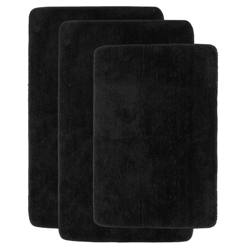 CHUENKUK 3 Stück Badezimmerteppich Set, 40 x 60 cm und 50 x 80 cm Schwarz Badematte, Badteppich Teppiche für Badezimmer von CHUENKUK