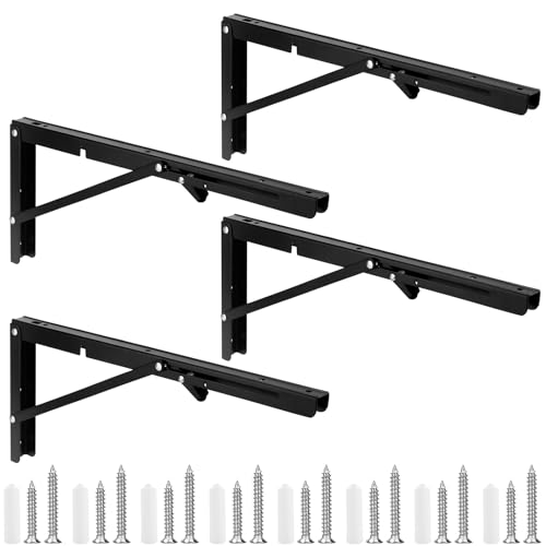 CHUENKUK 4 Stück Klappkonsole Schwerlast 400mm, Klappscharnier Schwerlast, Klappkonsole Schwarz Wandregal Klappbar Regalwinkel für Wand Regale Klapptisch Bücherregal, Max Tragkraft 50kg von CHUENKUK