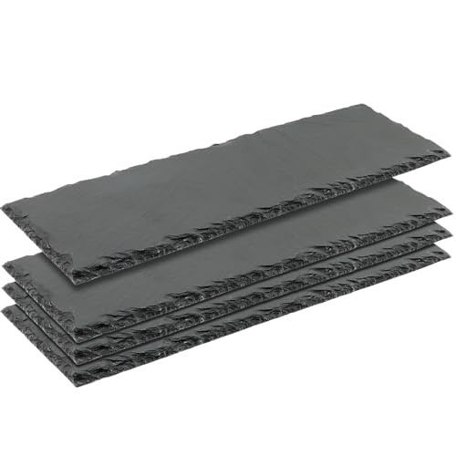 CHUENKUK 4er Set Schieferplatte Servierplatte Rechteckig, 30 x 10cm Schwarze Schieferplatten Set, Schiefer Servierplatten Tafelplatte für Sushi Vorspeisen Käse Desserts von CHUENKUK