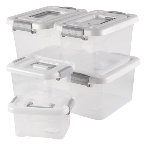 CHUENKUK 6 Stück 2 Größe Aufbewahrungsboxen mit Deckel, 27 x 20 x 16,5cm und 20 x 15,5 x 11cm Transparent Plastic Container mit Weißem Deckel für Wohnzimmer, Schlafzimmer, Garage CHUENKUK 6 Stück 2 Größe Aufbewahrungsboxen mit Deckel, 27 x 20 x 16,5cm und 20 x 15,5 x 11cm Transparent Plastic Container mit Weißem Deckel für Wohnzimmer, Schlafzimmer, Garage von CHUENKUK