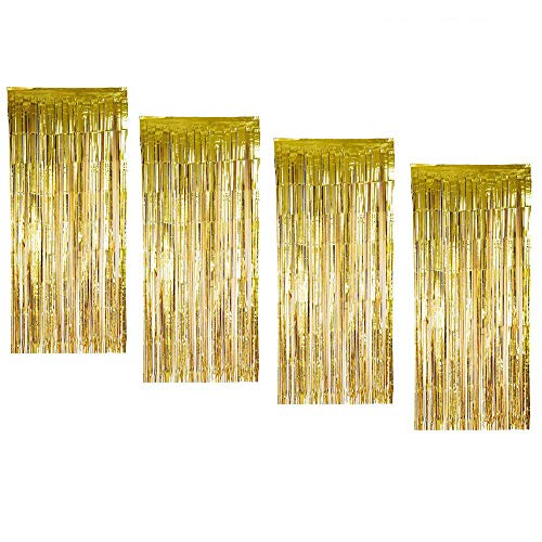 CHUER 4 Paket - Folienvorhänge Metallic Fringe Vorhänge Schimmer Vorhang für Geburtstag Hochzeit Weihnachtsschmuck (Gold) von CHUER