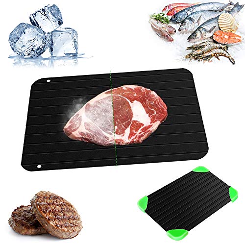 Schnellauftauplatte für Lebensmittel, mit Schlitz und 4 Matten – ohne Strom, Mikrowelle, heißes Wasser/schnelles Auftauen, geeignet für Fisch/Fleisch/Tiefkühlkost (29,5 x 20,8 x 0,2 cm) von CHUER