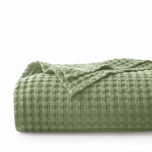 CHUFFED 100% Baumwolldecke 270 x 230 cm Tagesdecke Waffelpique Decke Weiche & Atmungsaktive Leichte Oeko-TEX® Zertifiziert-Sofa Couch Überwurf Bettüberwurf Kuschedecke Bettdecke Grün von CHUFFED