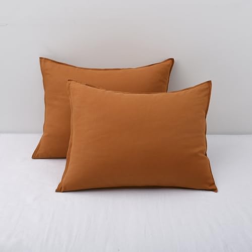 CHUFFED Leinen-Kissenbezüge – Mischung aus Leinen-Baumwolle, atmungsaktiv, gewaschenes Flachs mit Hotelverschluss, Standardgröße, 2er-Set, 50,8 x 66 cm, Karamell von CHUFFED