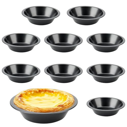 CHUIFAI 10 Stück 12 cm Eierkuchenform Mini, schwarz Runde Backformen Kohlenstoffstahl Quiche Backformen, Tartelette Förmchen Rund Kuchenbackform zum Backen von CHUIFAI