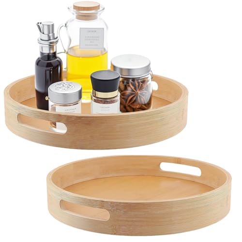 CHUIFAI 2 Stück 30cm Holz Drehteller, Bambus Lazy Susan Küchen Drehteller Organizer Holz Gewürzregal Drehbar Gewürzhalter für Küchen Arbeitsplaatte Schrank von CHUIFAI