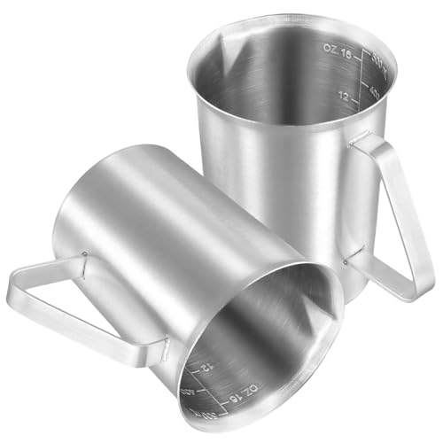 CHUIFAI 2 Stück 500 ml Messbecher Edelstahl, Messbecher Metall mit Griff und Ausgießlippe, Milchkanne Metallkrug mit oz und ML Markierung, Edelstahl Milchkännchen perfekt für Milchaufschäumer von CHUIFAI