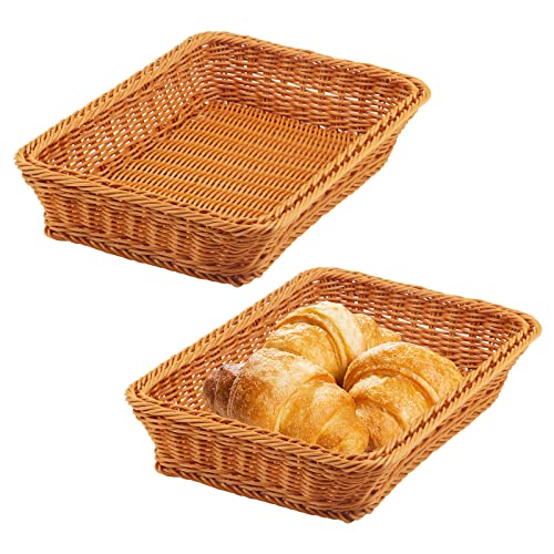 CHUIFAI 2 Stück Poly Weidenkorb Rechteckig, 35 x 25 x 7,5 cm Rattan Brotkorb Geflochten Brötchenkorb, Rattan Servierkorb für Küche von CHUIFAI