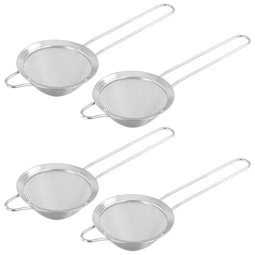 CHUIFAI 4 Stück Cocktailsieb Edelstahl Kegelförmiges Sieb, Spitzsieb Klein Konisches Sieb mit Griff, Feinmaschiges Cocktail Küchensieb für Tees Getränke Cocktails Mehl Zucker Gewürze von CHUIFAI