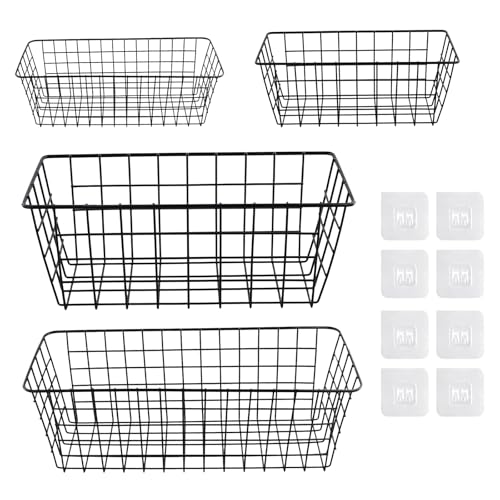 CHUIFAI 4 Stück Metall Drahtkorb Schwarz, 2 Größen Hängende Draht Wandkorb, Wand Aufbewahrungskorb Metall, Hängekorb Selbstklebend Drahtkorb Metalldraht Korb für Badezimmer, Büro, Regal CHUIFAI 4 Stück Metall Drahtkorb Schwarz, 2 Größen Hängende Draht Wandkorb, Wand Aufbewahrungskorb Metall, Hängekorb Selbstklebend Drahtkorb Metalldraht Korb für Badezimmer, Büro, Regal von CHUIFAI