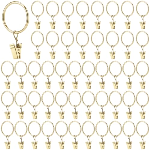CHUIFAI 50 Stück 30mm Metall Gardinenringe mit Clips, Gold Gardinenringe mit Klammern, Metall Vorhangringe Vorhang Hängend Ringe, Vorhangclips Gold für Duschvorhänge Fenstervorhänge von CHUIFAI