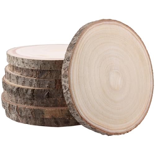 CHUIFAI 8 Stück Holzscheiben 18-20cm Durchmesser, Baumscheiben Rund Holz Log Scheiben, Holzscheiben zum Basteln, Baumstamm Deko, DIY Projekte, Hochzeitsdeko von CHUIFAI